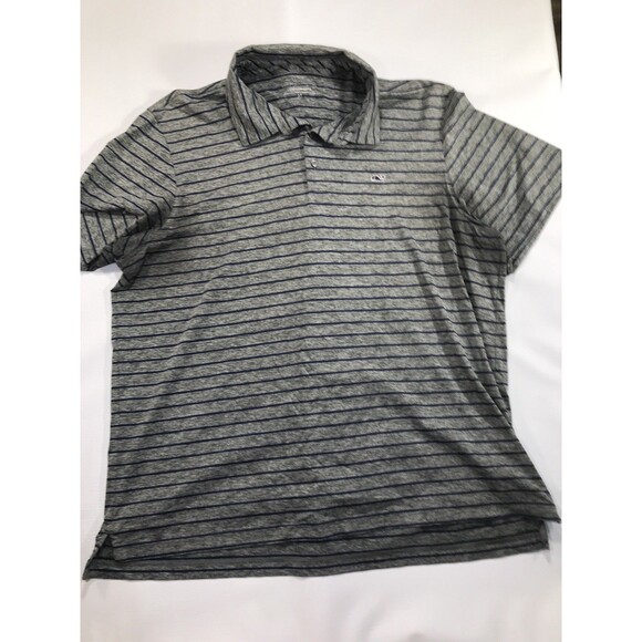 Vineyard Vines Performance Mens Striped Polo Shirt Xl Preppy Golf Logo Grey - Picture 1 of 9